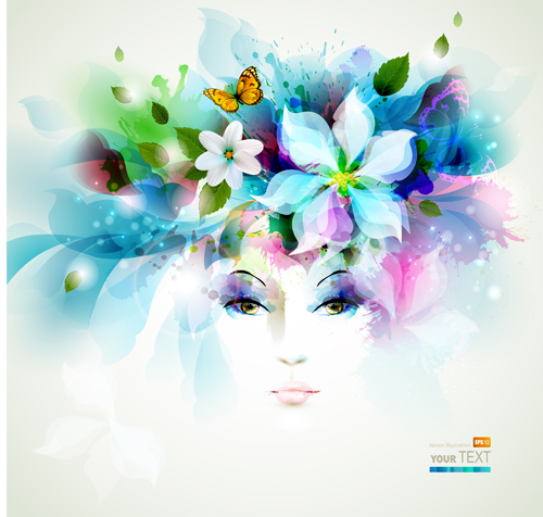 Watercolor floral girls vector background 02
