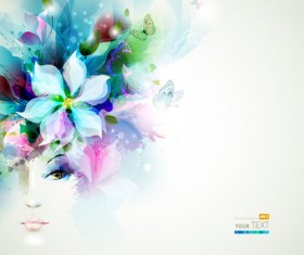 Floral girls with watercolor vector background 01