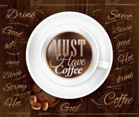 Creative coffee elements with wooden background vector 03