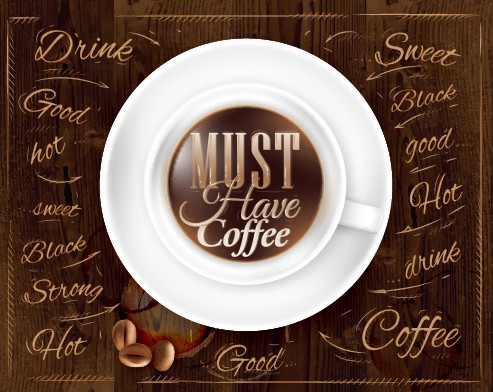 Creative coffee elements with wooden background vector 03