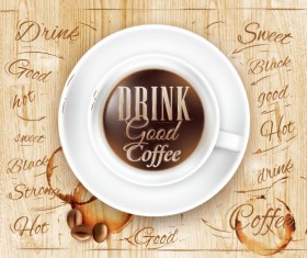 Creative coffee elements with wooden background vector 04