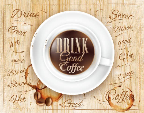 Creative coffee elements with wooden background vector 04