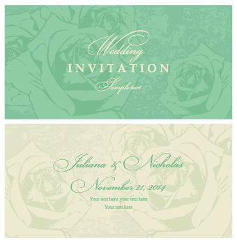 Retro floral wedding invitation cards vector 02