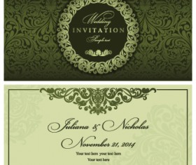 Retro floral wedding invitation cards vector 03