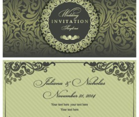 Retro floral wedding invitation cards vector 04