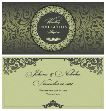Retro floral wedding invitation cards vector 04