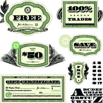 Money template and label design vector 01