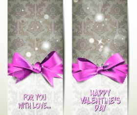 Beautiful pink bow cards vector 01