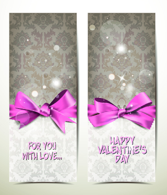 Beautiful pink bow cards vector 01