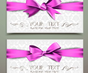 Beautiful pink bow cards vector 02