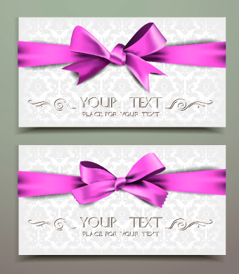 Beautiful pink bow cards vector 02