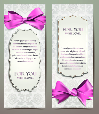 Beautiful pink bow cards vector 05