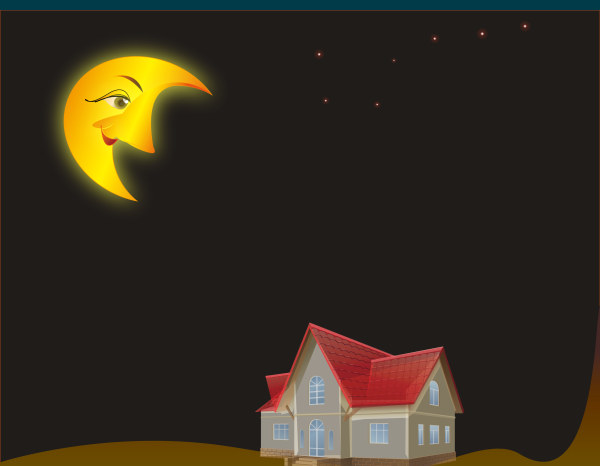 Cartoon moon and house desing vector