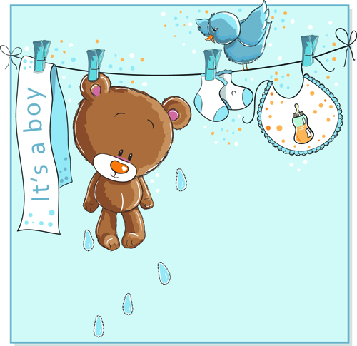 Cute bears baby cards design vector 01