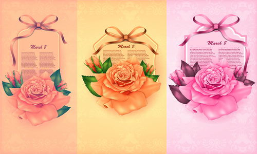 Beautiful flower with ribbon cards vector graphic 01