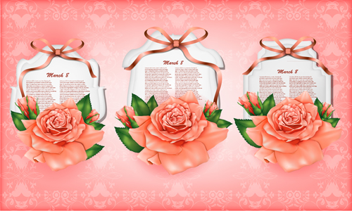 Beautiful flower with ribbon cards vector graphic 02
