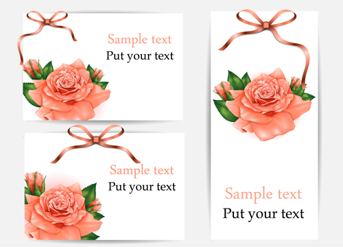 Beautiful flower with ribbon cards vector graphic 03