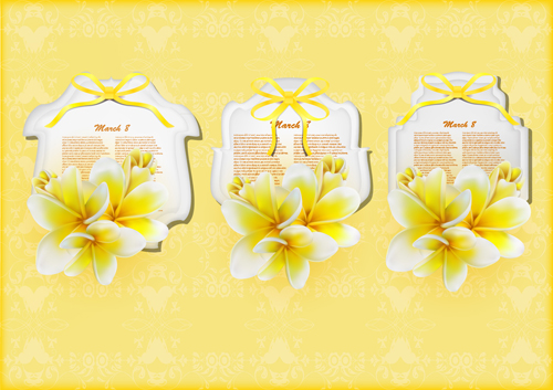 Beautiful flower with ribbon cards vector graphic 04