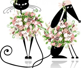 Beautiful flowers and animals design vector 02