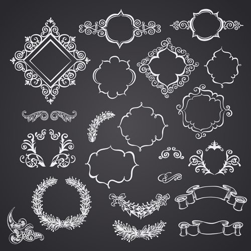 Black and white style ribbon with frames ornaments vector 01