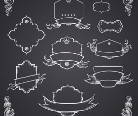 Black and white style ribbon with frames ornaments vector 05