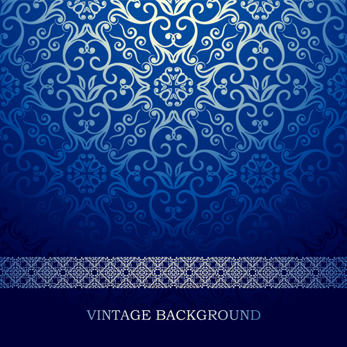 Blue floral ornament vintage background vector 02