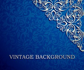 Blue floral ornament vintage background vector 04
