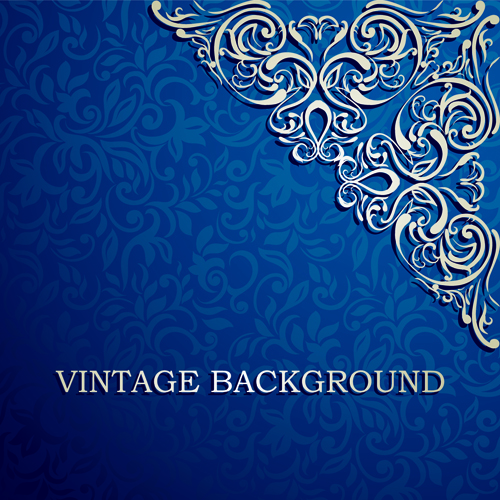 Blue floral ornament vintage background vector 04