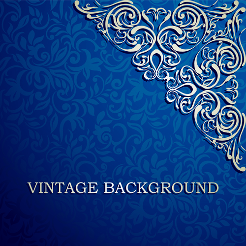 Blue floral ornament vintage background vector 04 free ...