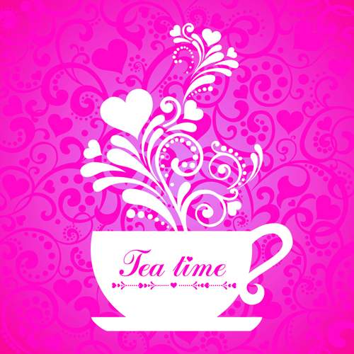Coffee cup with floral background vector 02