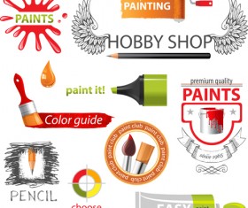 Colored paint objects design elements vector 01