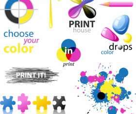 Colored paint objects design elements vector 03