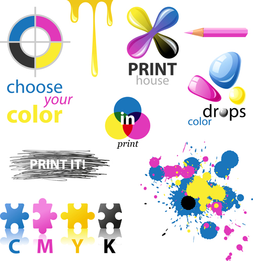 Colored paint objects design elements vector 03