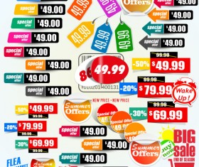 Different colored promo tags vector set