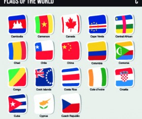 World flags stickers design vector set 01