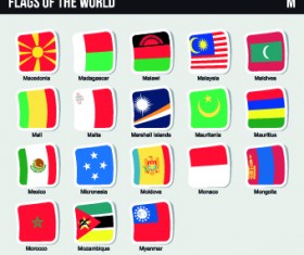 World flags stickers design vector set 02