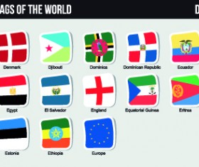 World flags stickers design vector set 03