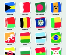 World flags stickers design vector set 05