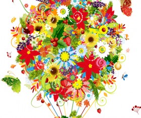 Flower baskets and butterfly vector 01