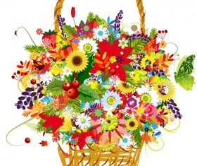 Flower baskets and butterfly vector 02