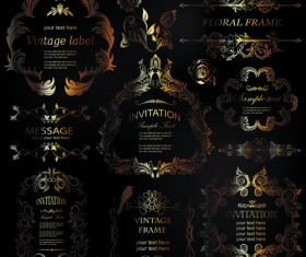 Golden ornament labels with vintage frames vector 01