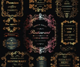 Golden ornament labels with vintage frames vector 02