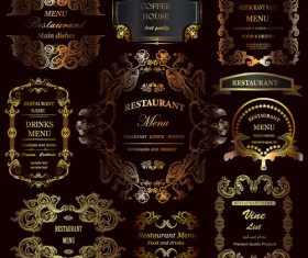 Golden ornament labels with vintage frames vector 03