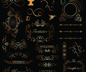 Golden ornament labels with vintage frames vector 04