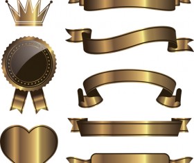 Golden ribbon with crown and heart deaign vector