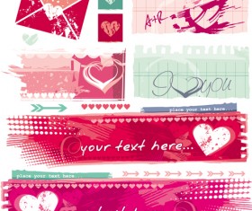 Grunge valentines banners design elements 01