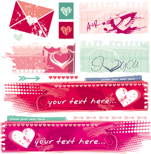 Grunge valentines banners design elements 01