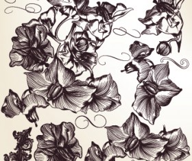 Hand drawn retro floral art vector