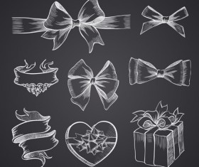 Hand drawn ribbon bow and gift boxes vector 02