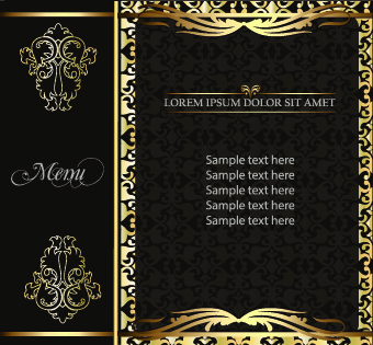 Golden frame menu cover design vector 05